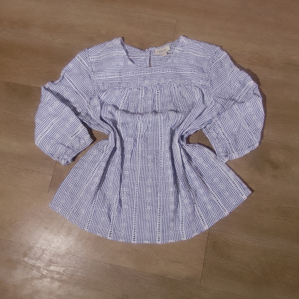 Style & Co. Blue and White Lace-Trimmed blouse